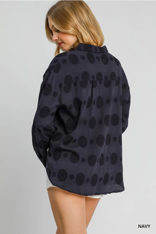 Jacquard Dot Button Down Top