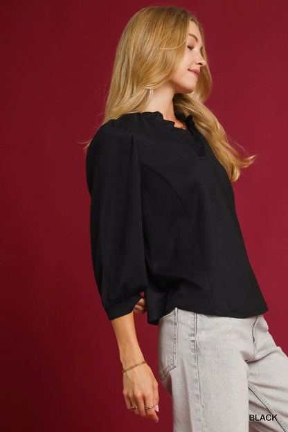 LuxeKnit Ruffle Neck Top