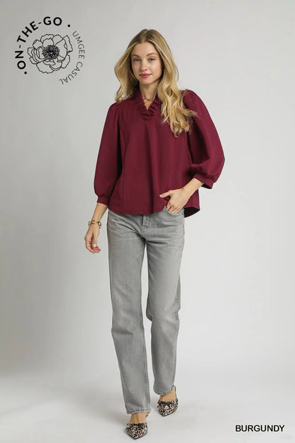 LuxeKnit Ruffle Neck Top