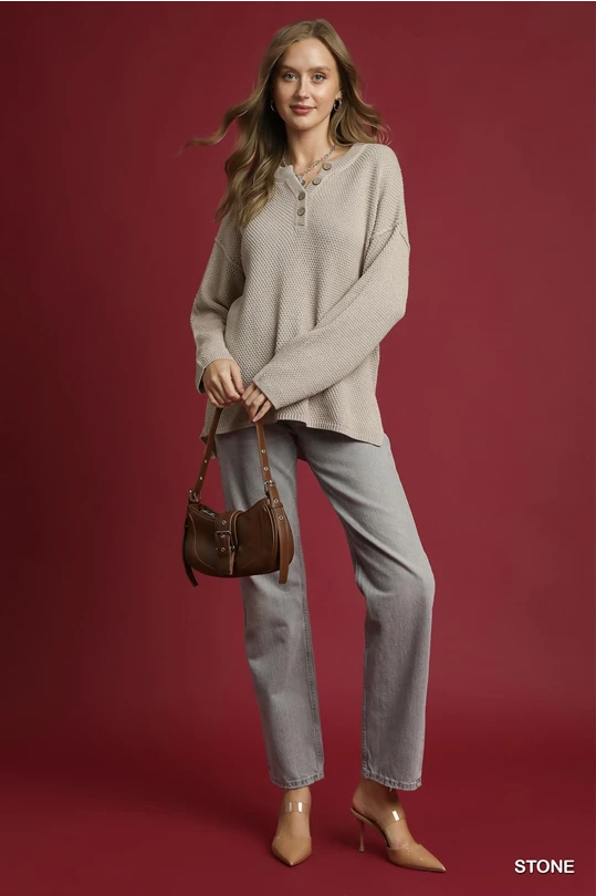 HOT in Henley Knit Sweater