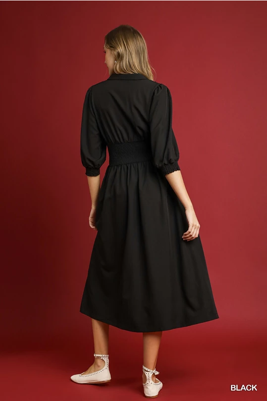 Classy in Black Zip Up Midi Dress