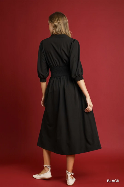 Classy in Black Zip Up Midi Dress