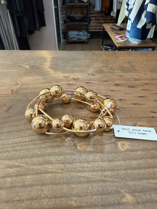 Gold Wired Large Bead Stretch Bracelets (set of 3)
