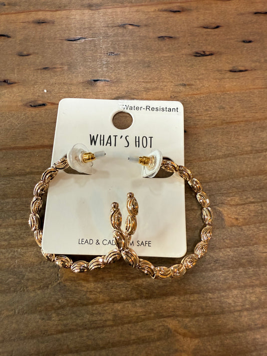 Gold Oval Beaded Hoop Earrings