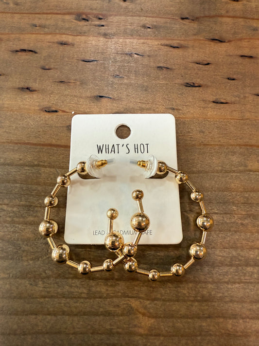 Gold Graduated Bead Hoop Earrings