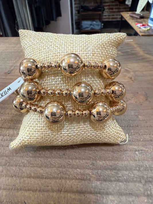 Large Gold Bead Stretch Bracelets (set of 3)