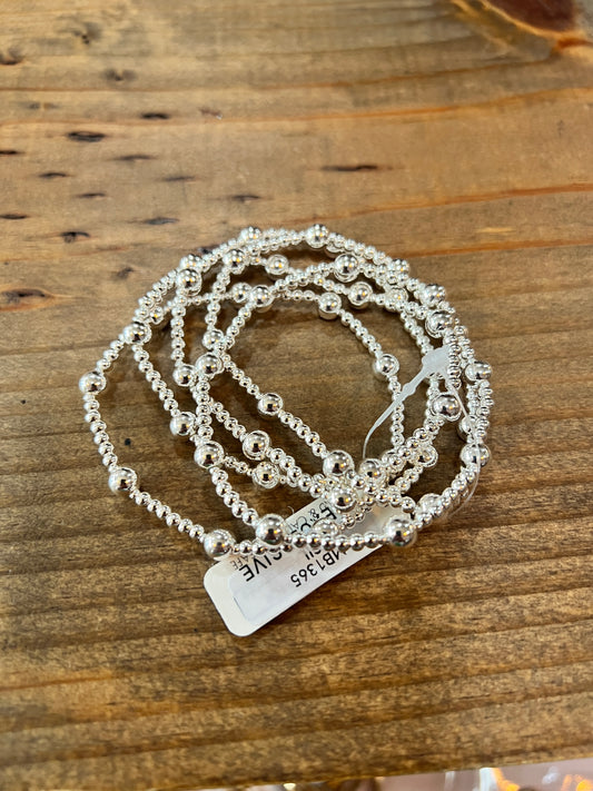 Set of 5 Silver Stretch Bead Bracelet