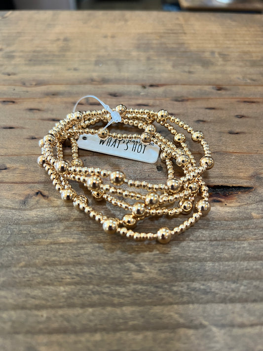 Set of 5 Gold Stretch Bead Bracelet