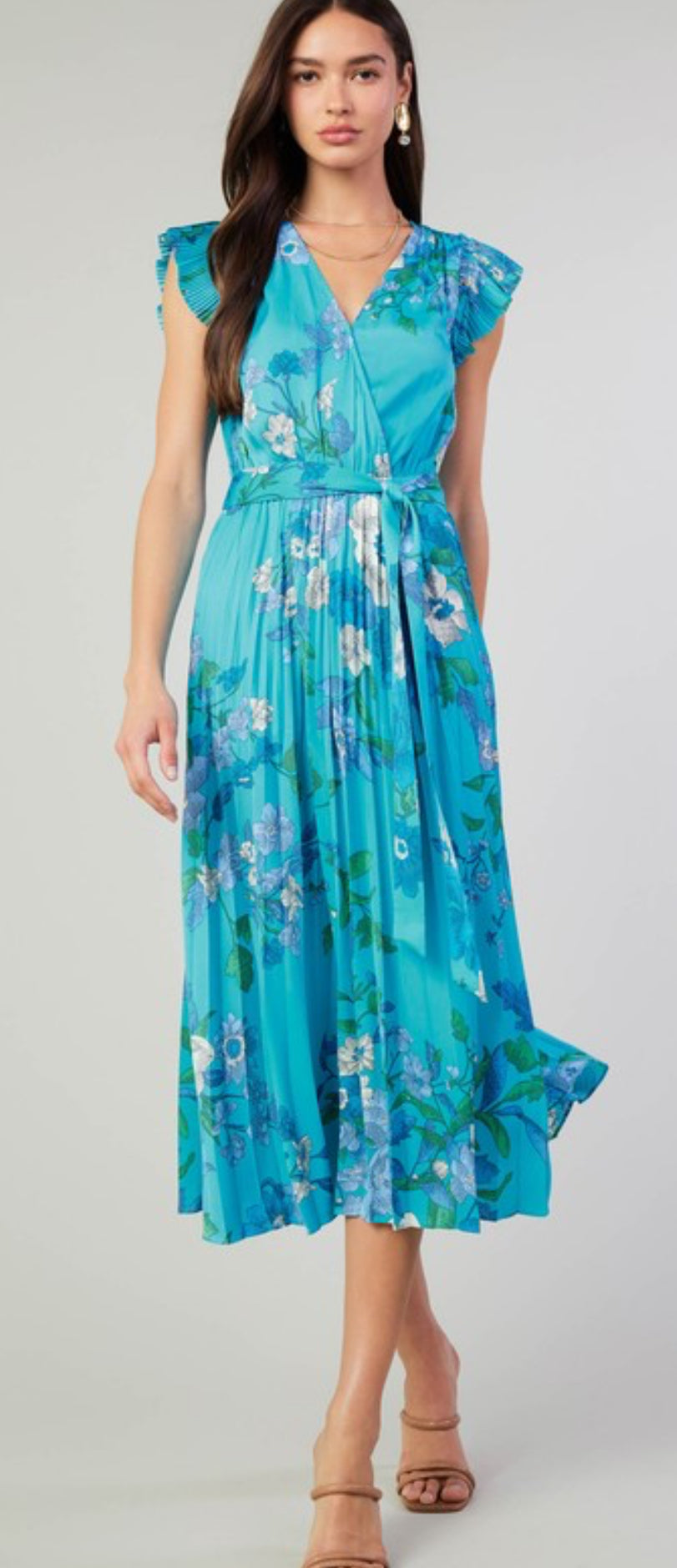 Blue Floral Flutter Midi