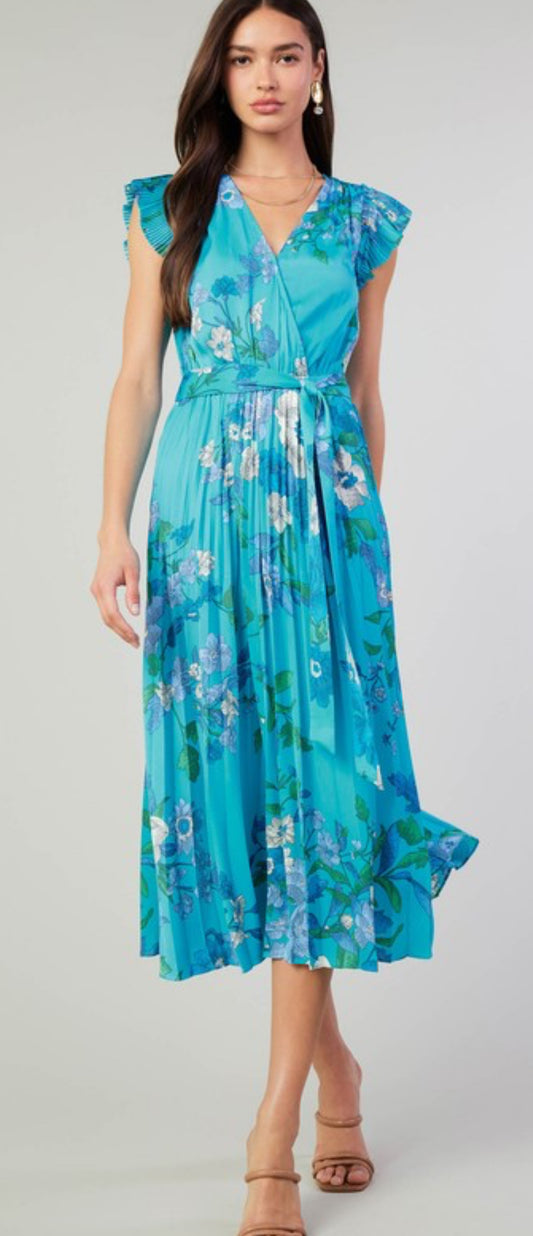 Blue Floral Flutter Midi