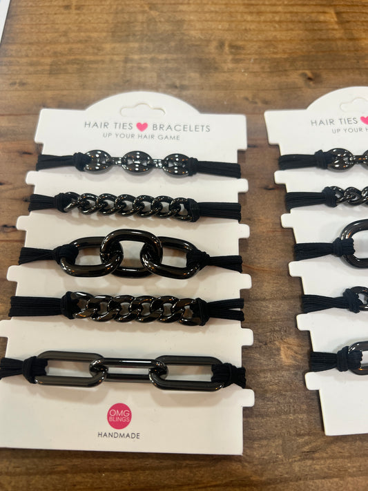 5pc Black Hair Tie Bracelet