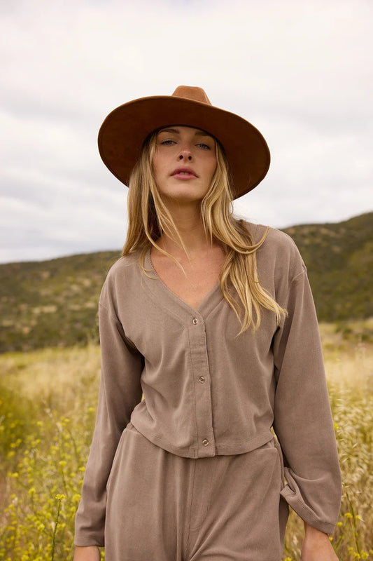 Luxe Cord Cardigan Set in Cocoa