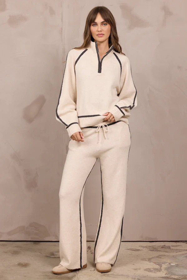 Heathered Cream and Black Wide Leg