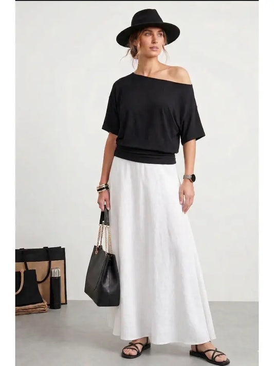 One-Shoulder Ruched Waist Top-Black
