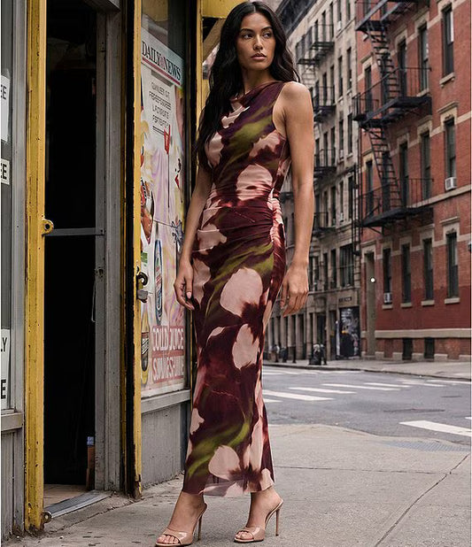 Rylen Floral Mesh High Neck Maxi