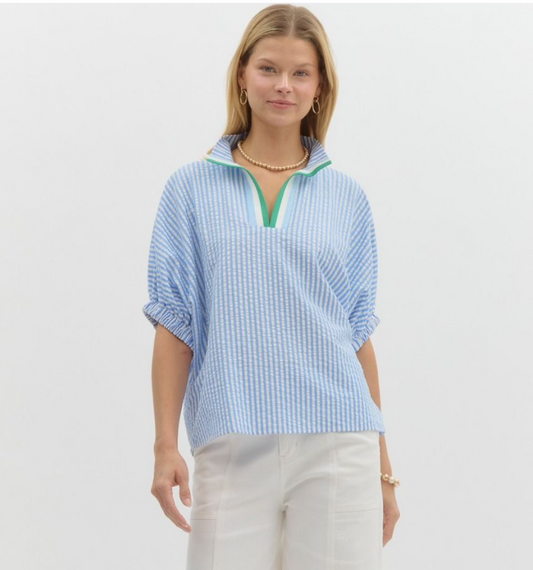 Blue Striped Puff Blouse
