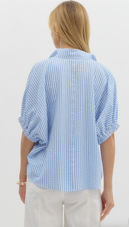 Blue Striped Puff Blouse