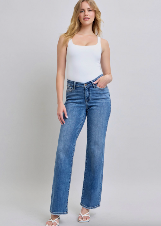 Judy Blue HW V-Front WB Vintage Wash Straight Fit
