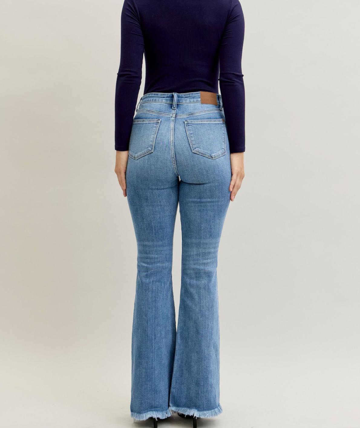 Judy Blue High Waisted Flare Front Pintuck Detail & Fray Hem
