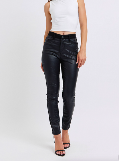 Judy Blue HW Faux Leather & Denim Skinny