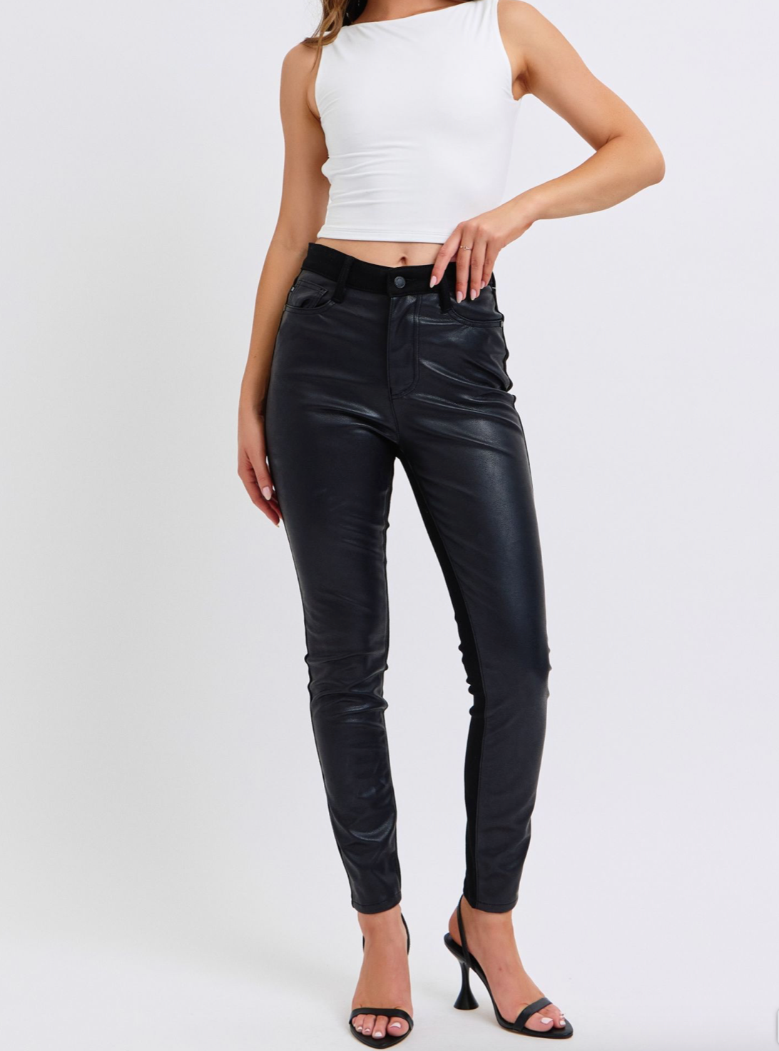 Judy Blue HW Faux Leather & Denim Skinny