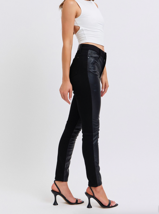 Judy Blue HW Faux Leather & Denim Skinny