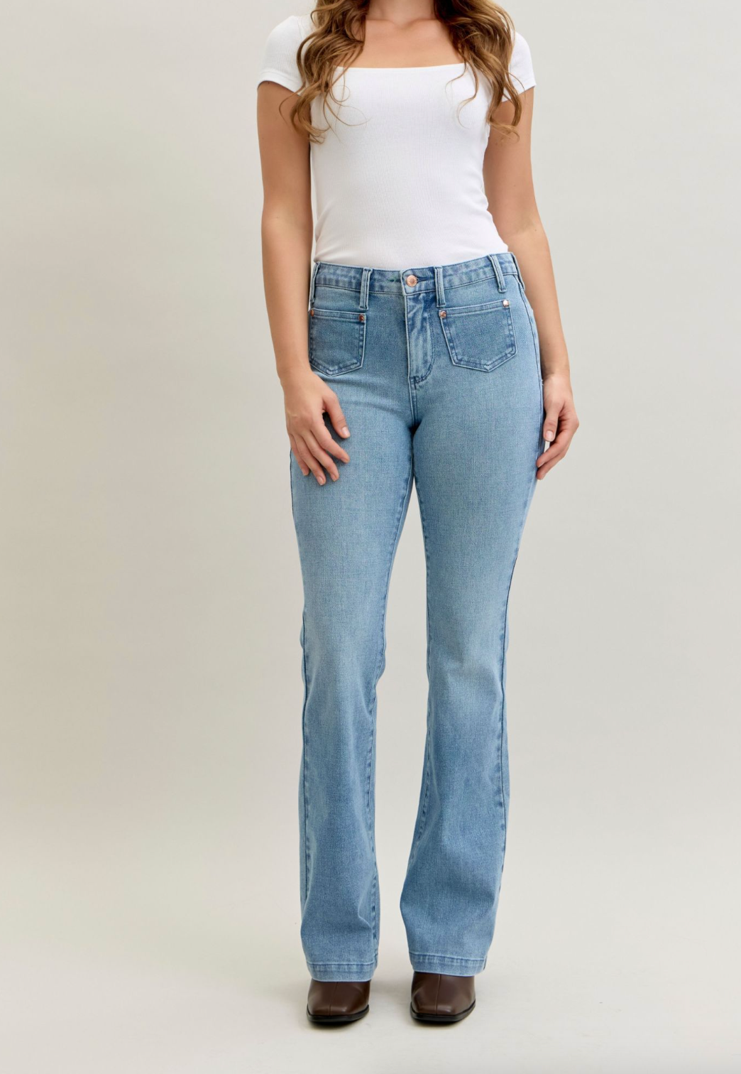 Judy Blue MR Bootcut Contrast Wash & Front Patch Pocket