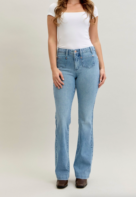 Judy Blue MR Bootcut Contrast Wash & Front Patch Pocket