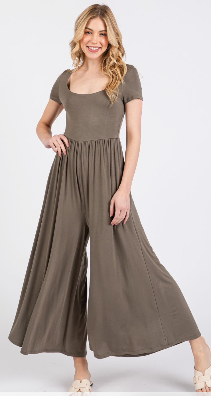 Round Neck Wide Leg Modal Jumpsuit