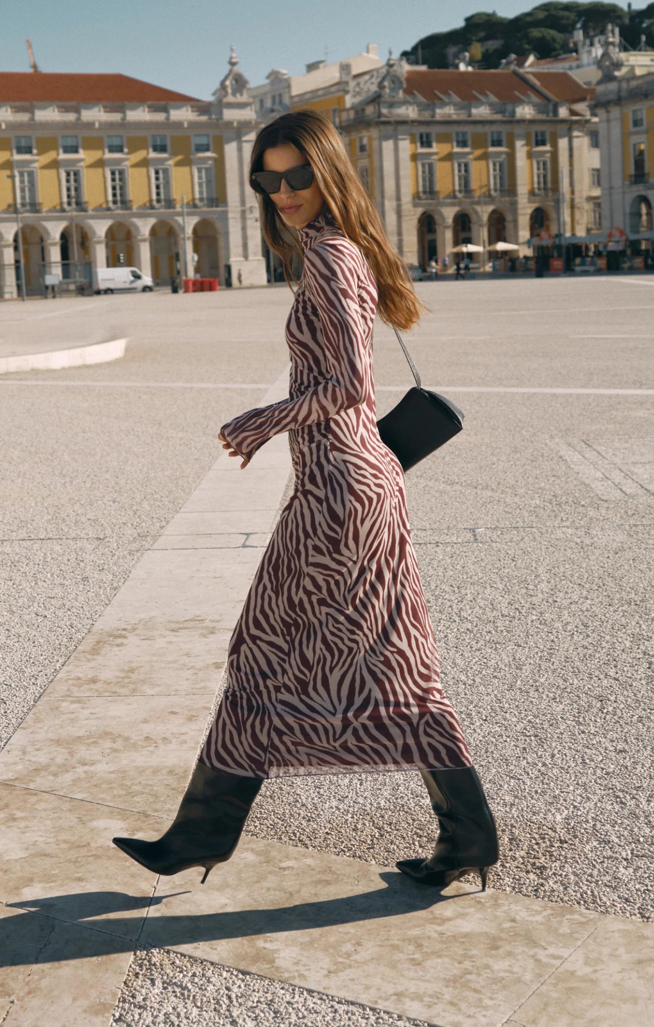 SEVILLA ZEBRA MESH MIDI DRESS