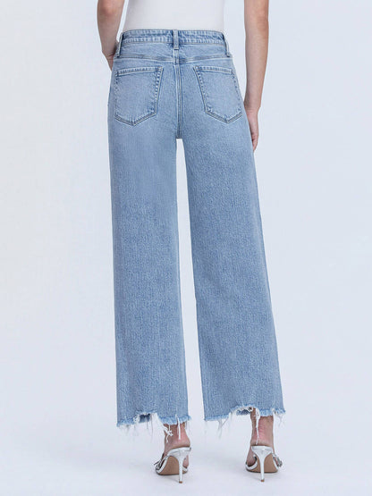 MID RISE FRAYED HEM ANKLE WIDE LEG