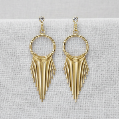Geometric Metal Tassel Earrings with Rhinestones