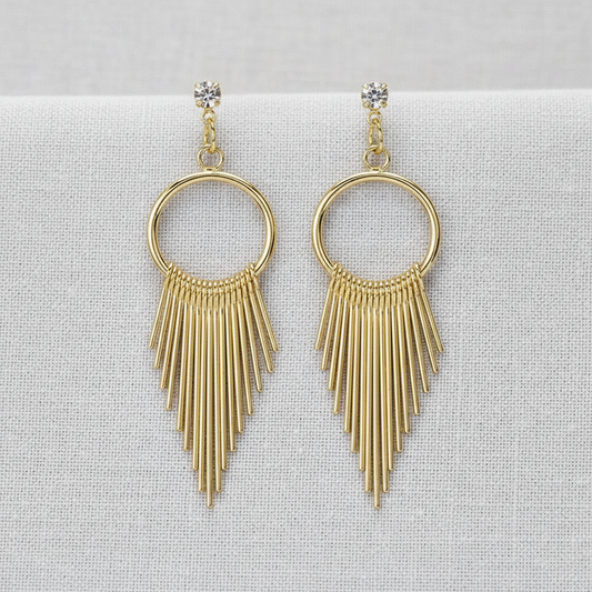 Geometric Metal Tassel Earrings with Rhinestones