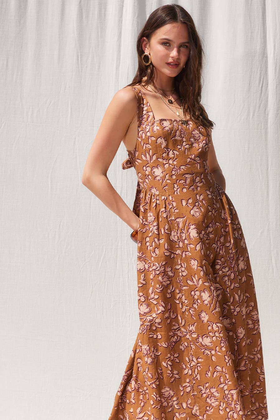 Printed Linen Midi Dress