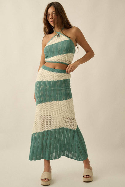 Pointelle Crochet-Knit Colorblock Set
