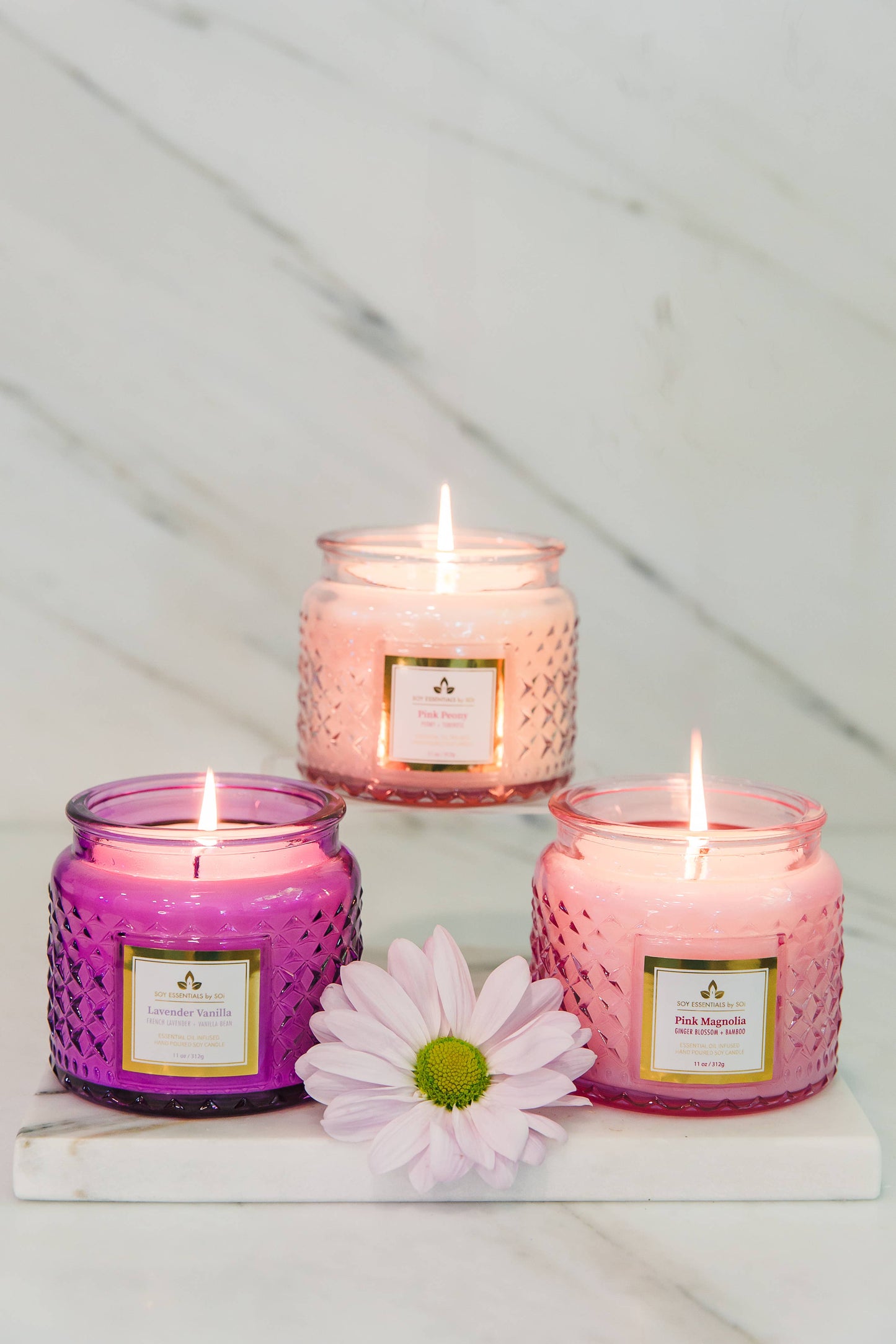 Lavender Vanilla 11oz Faceted Glass Jar Soy Candle