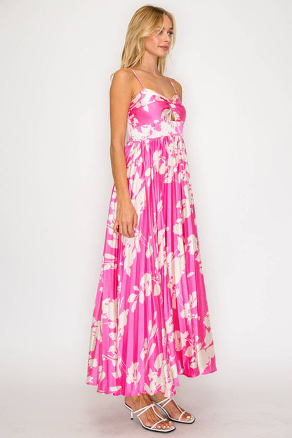 Blossom Satin Pleat Detail Maxi Dress