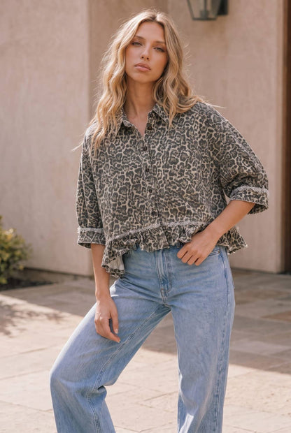Leopard Print Ruffle Hem Jacket