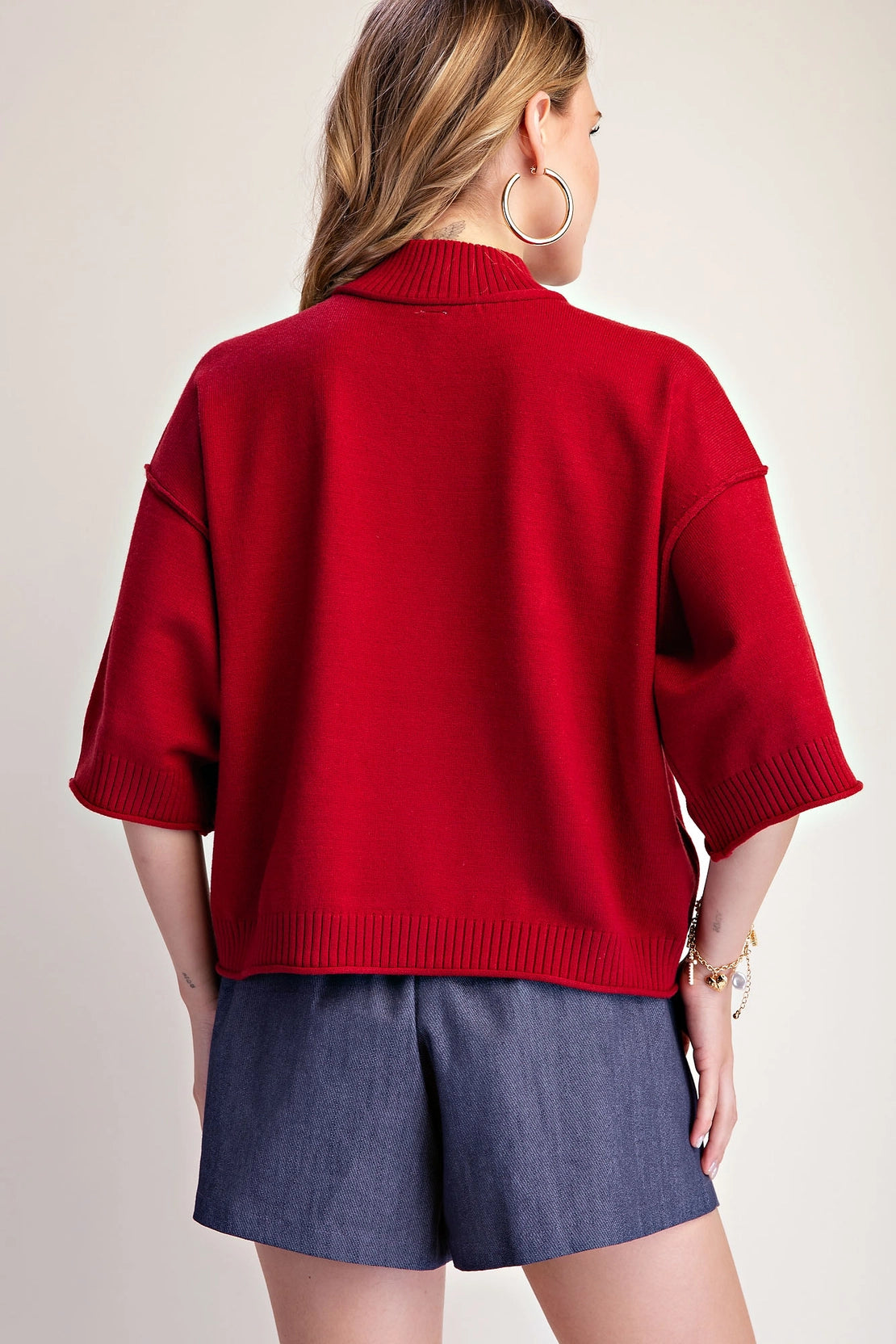 Mock Neck 3/4 Sleeves Sweater