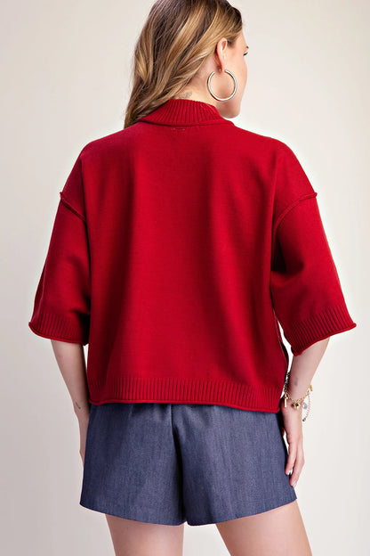 Mock Neck 3/4 Sleeves Sweater