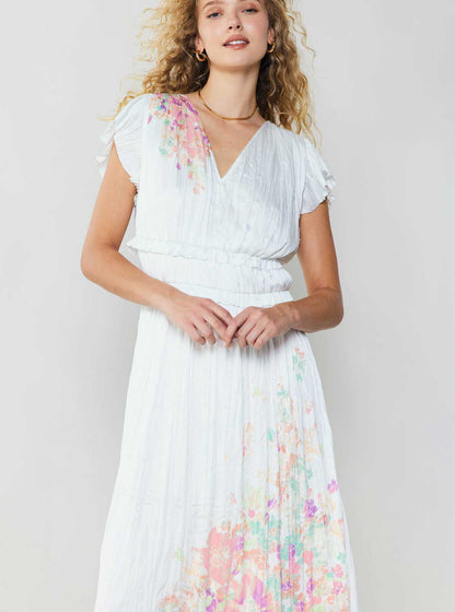 Floral Print Pleated Midi Dress