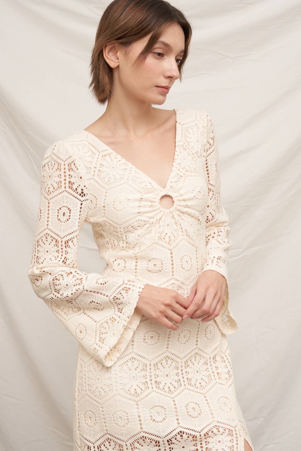 Long Sleeve Open-Back Crochet Maxi Dress
