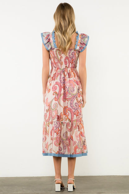 Paisley Flutter Sleeve Maxi Dress