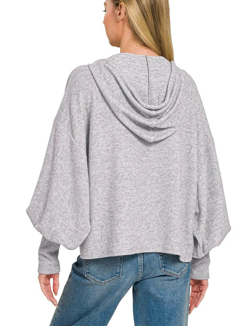 Soft Cropped Balloon Sleeve Hoodie