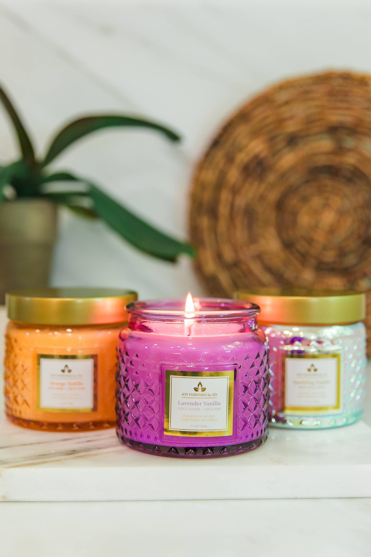 Lavender Vanilla 11oz Faceted Glass Jar Soy Candle