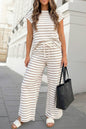 Stripe Drawstring Wide Leg 2pcs Pants Set | S-XL