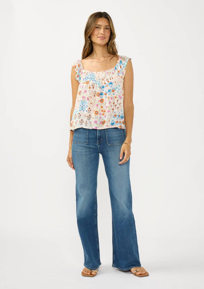 Flutter Sleeve Smocked Square Neck Top