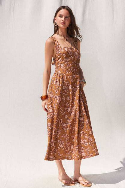 Printed Linen Midi Dress