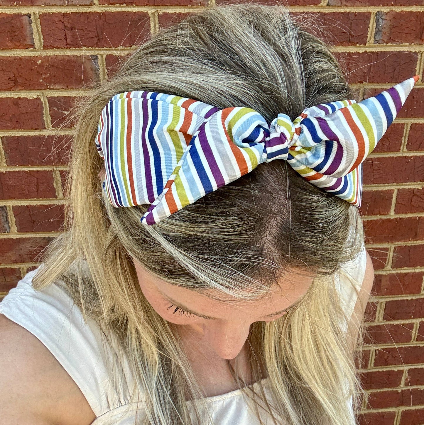 Colorful Stripe Boho Satin Scarf Bow Knot Headband