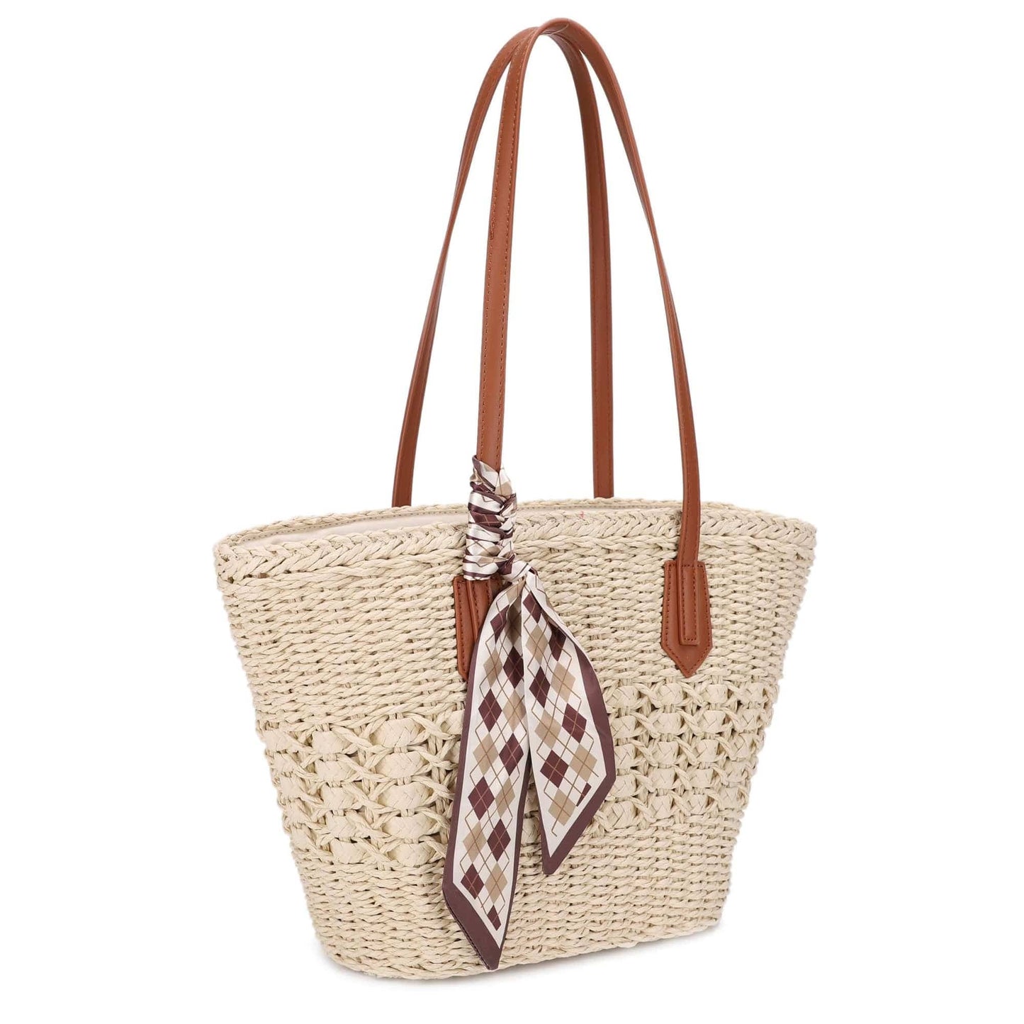 Penelope Straw Tote Bag With Scarf